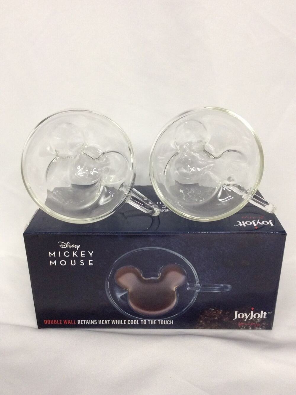 NEW 2pc Set JoyJolt Disney Mickey Mouse Insulated Double Wall Glass Cups 5.4 oz